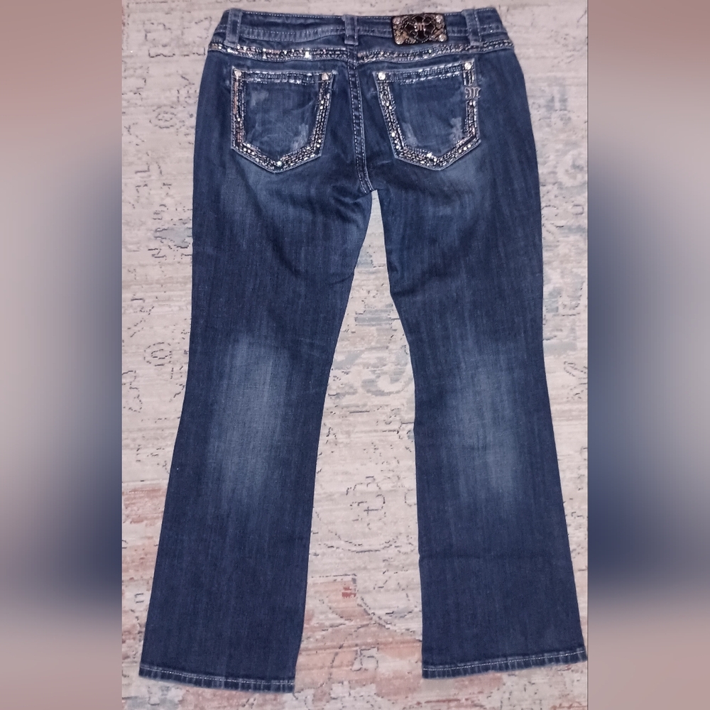 Miss Me signature Boot Style Distressed Rhinestone Jeans 30